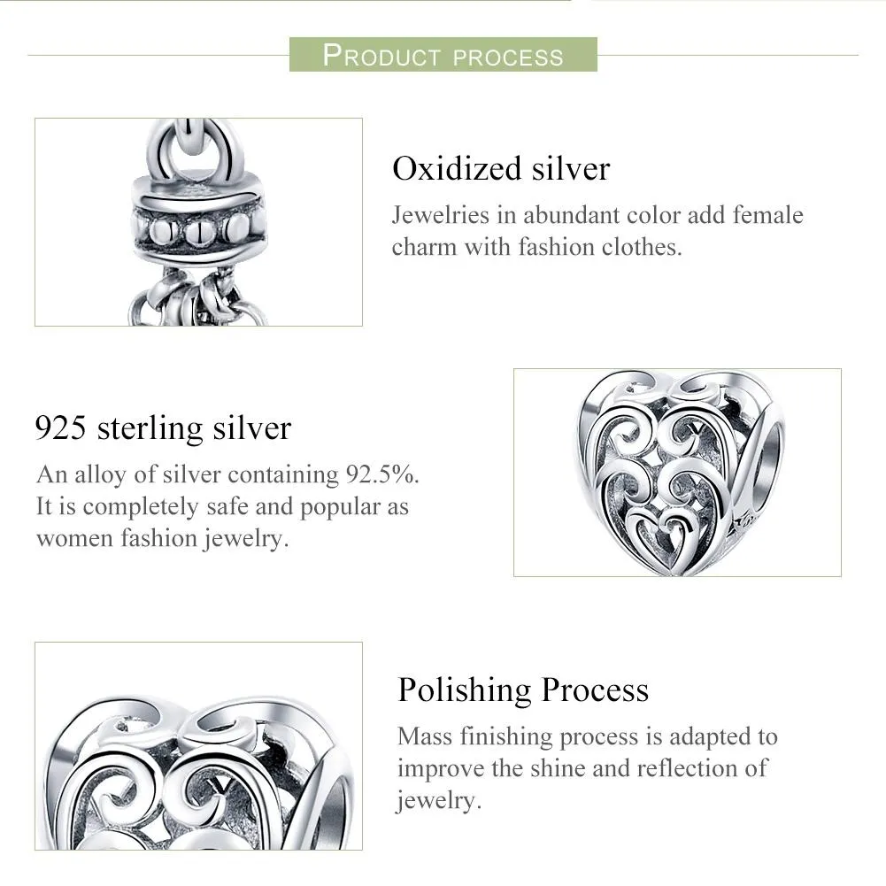 925 Sterling Silver Love Heart Beads