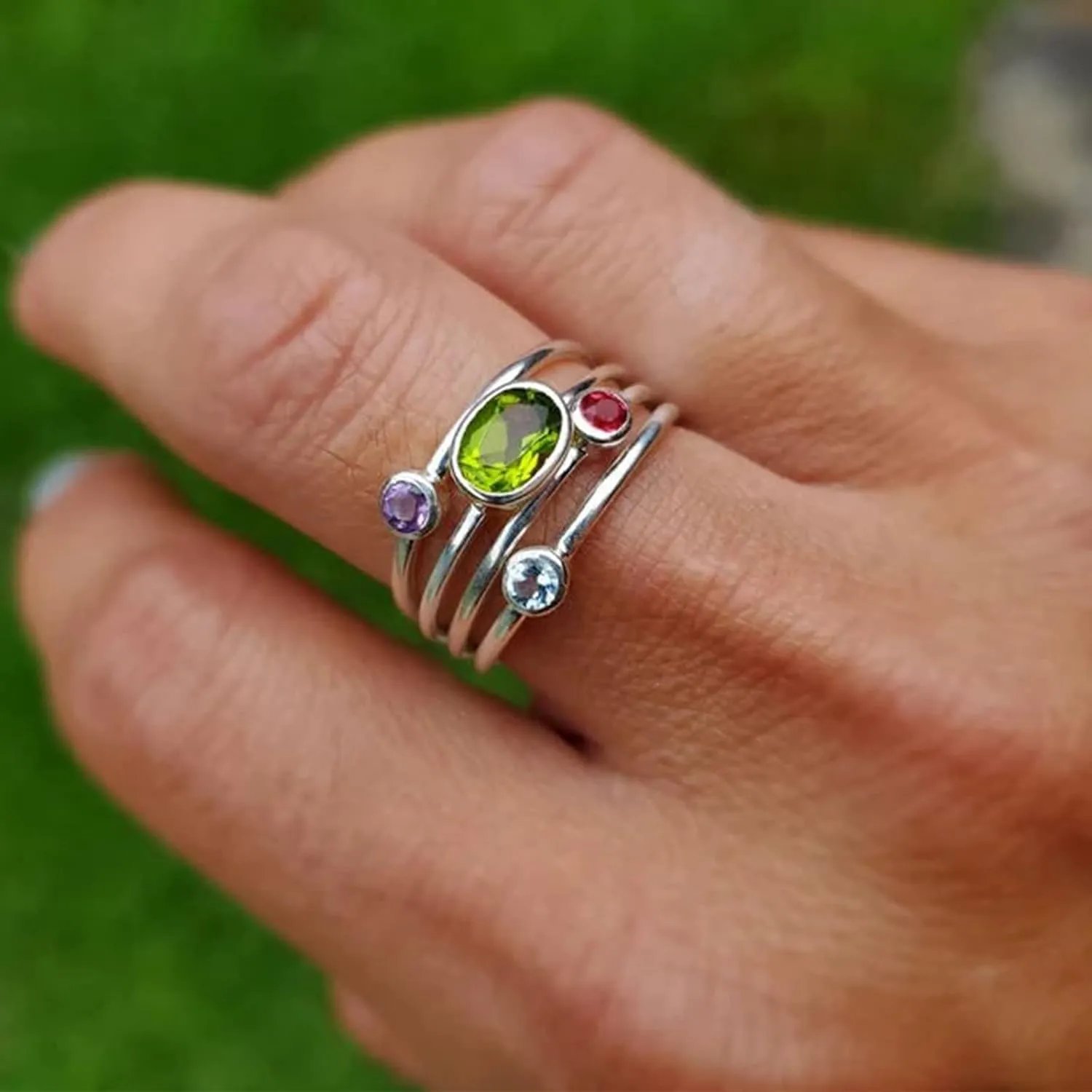925 Sterling Silver Mother Child Birthstone Stackable Rings Set Mother Ring with Birthstone Mother Daughter Family Ring Mother's Day Jewelry Gifts for Wife