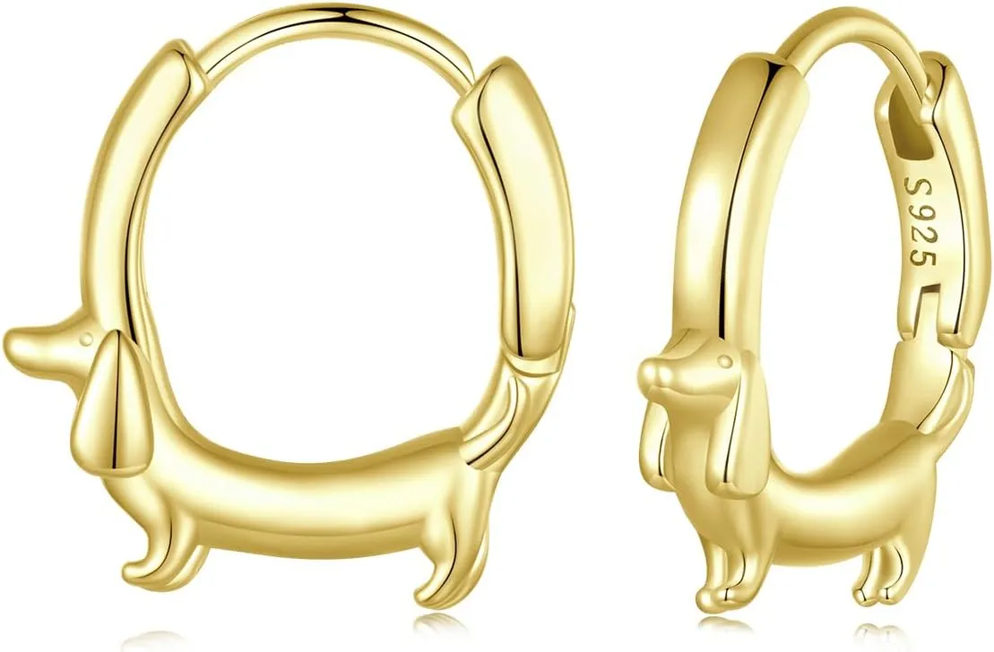 925 Sterling Silver Panda, Dolphin, Cat & Dachshund Hoop Earrings - Cute Animal Huggie Earrings for Girls & Women - Hypoallergenic, Dainty & Lightweight - Gift for Her
