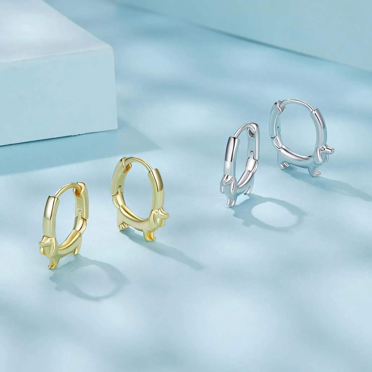 925 Sterling Silver Panda, Dolphin, Cat & Dachshund Hoop Earrings - Cute Animal Huggie Earrings for Girls & Women - Hypoallergenic, Dainty & Lightweight - Gift for Her