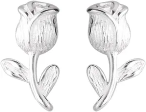 925 Sterling Silver Tulip Stud Earrings for Women Petals Floral Small Studs Cartilage Earrings Dainty Flower Lightweight Hypoallergenic Ear Jewelry