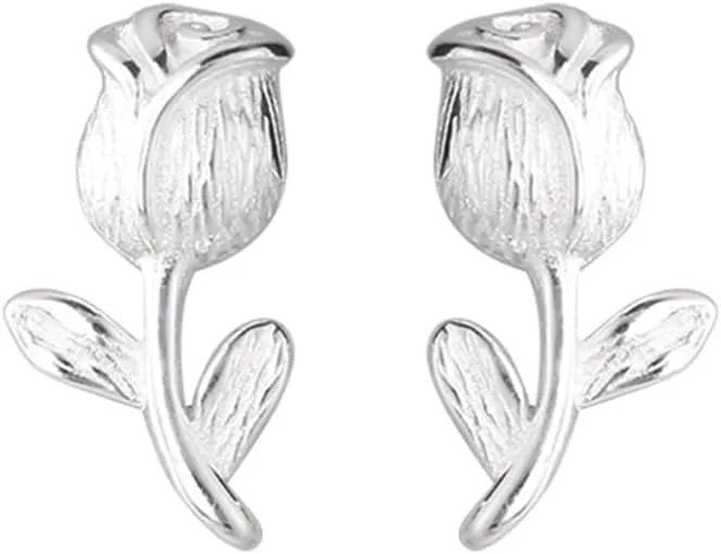 925 Sterling Silver Tulip Stud Earrings for Women Petals Floral Small Studs Cartilage Earrings Dainty Flower Lightweight Hypoallergenic Ear Jewelry