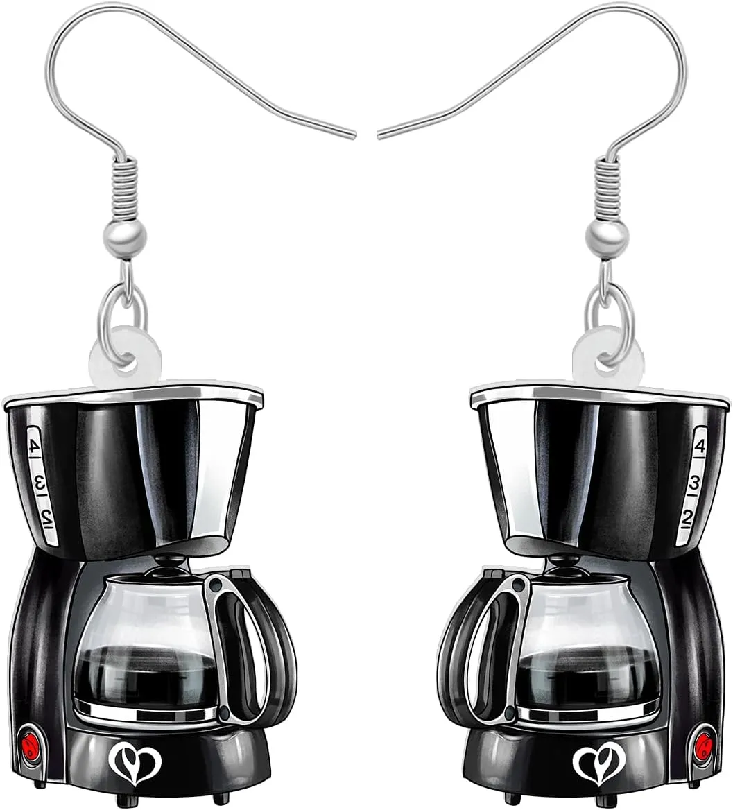 Acrylic Cool Black Coffee Maker Machine Dangle Earrings Novelty Jewelry For Women Party Favor Charm Gifts