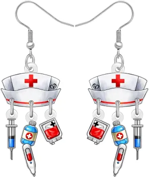 Acrylic Cute Nurse Cap Earrings Dangle Gift for Women Mom Funny Medical Students Graduation Appreciation Jewelry Nursing Thank You Gifts for Nurses Week Doctor RN Charm