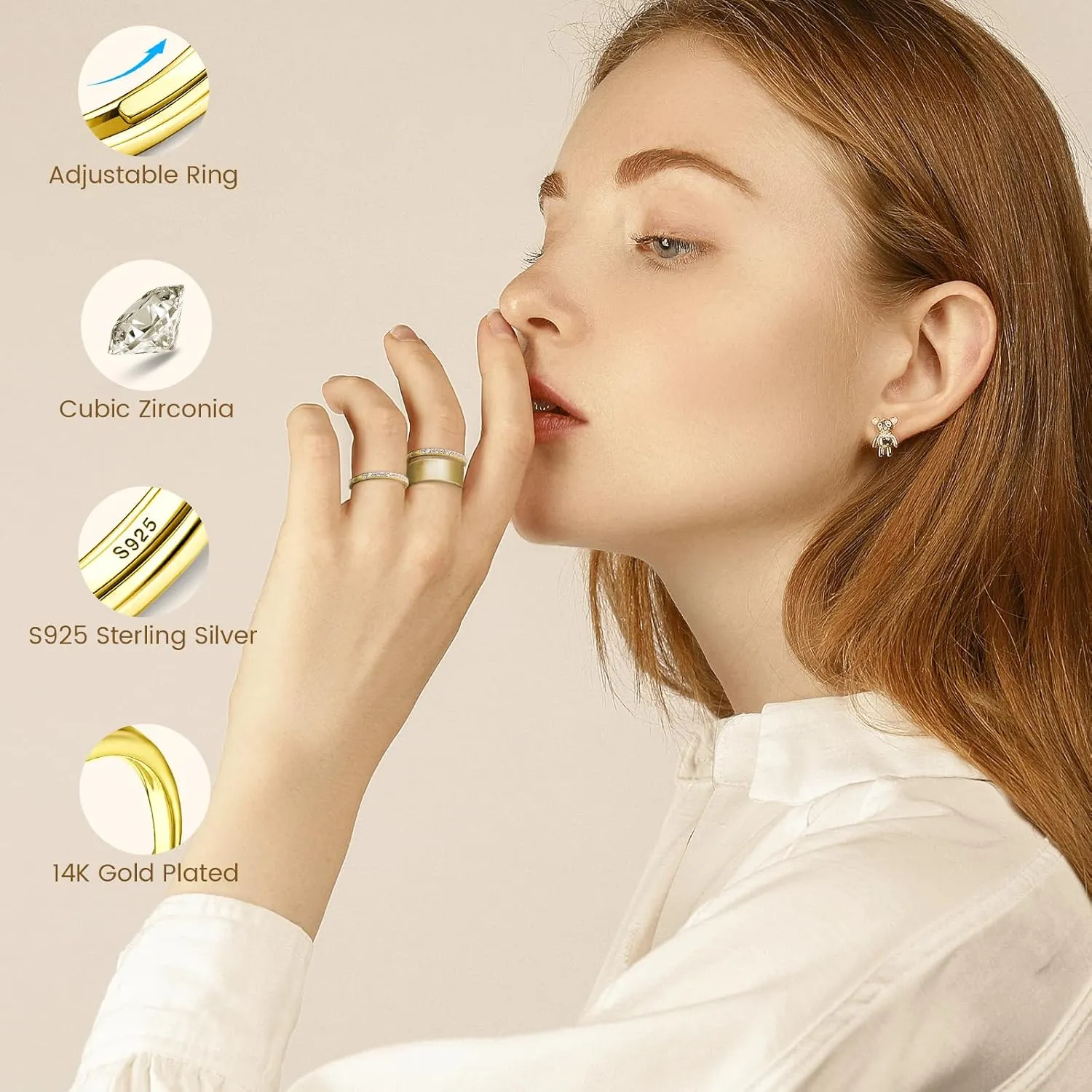 Adjustable 14K Gold Plated Stacking Rings for Oura Ring Gen 4/ Gen 3, 2 Pack Cubic Zirconia Simulated Diamond Oura Ring Stack for Women