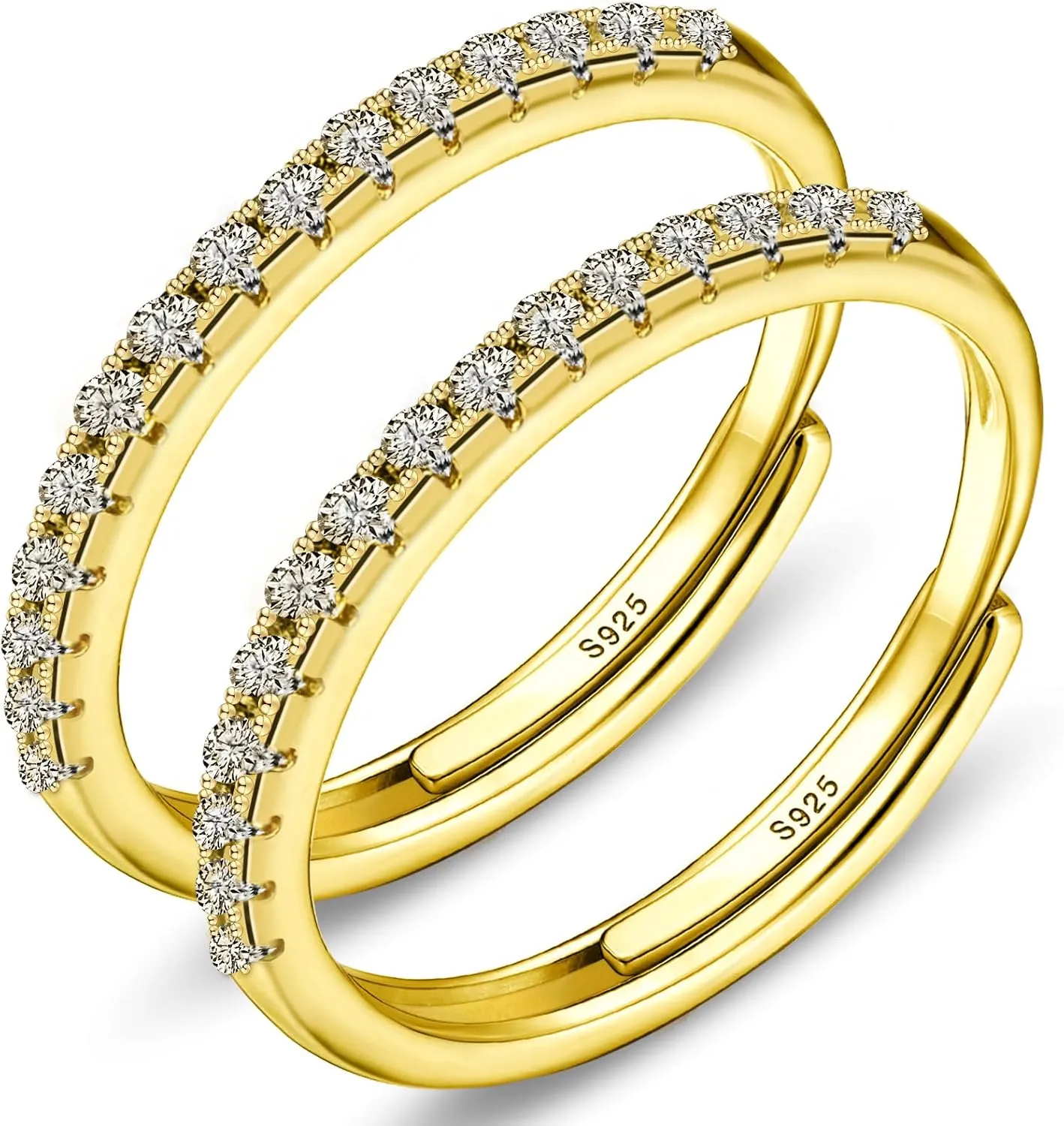 Adjustable 14K Gold Plated Stacking Rings for Oura Ring Gen 4/ Gen 3, 2 Pack Cubic Zirconia Simulated Diamond Oura Ring Stack for Women