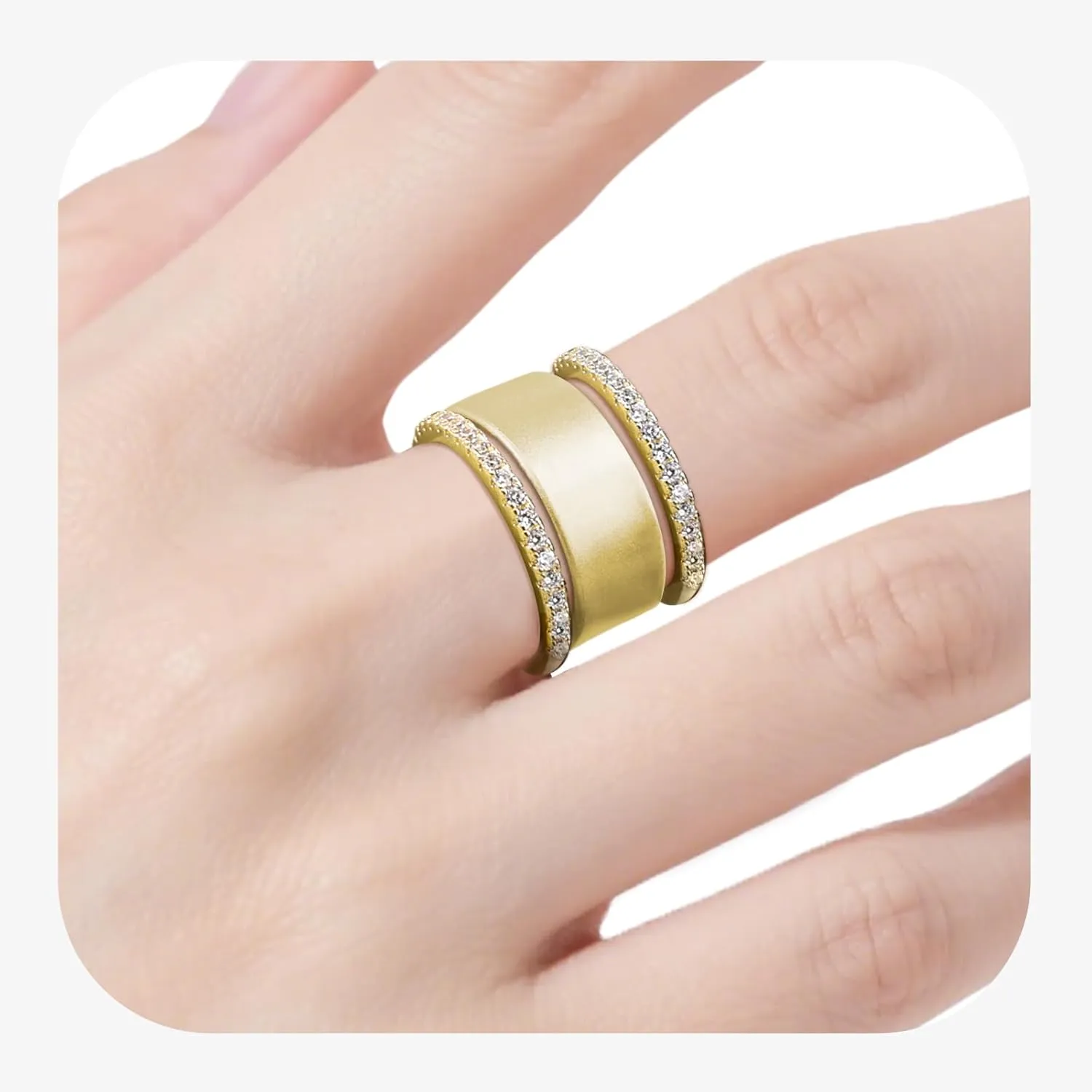 Adjustable 14K Gold Plated Stacking Rings for Oura Ring Gen 4/ Gen 3, 2 Pack Cubic Zirconia Simulated Diamond Oura Ring Stack for Women