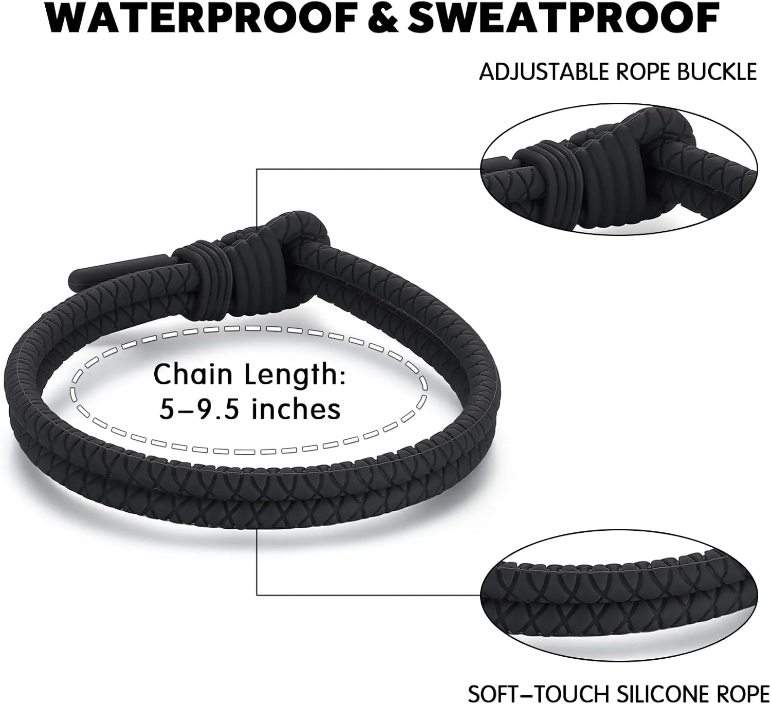 Adjustable Silicone Nautical Surfer Braided Rope Bracelet for Men Women - Waterproof Rubber Sports Couples Bracelets Gifts