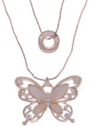 Alilang Double Layered Rose Gold Tone Shine Rhinestones Butterfly Pendant Statement Necklace