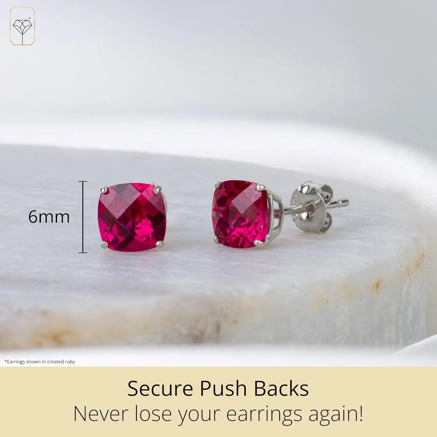 Amazon Collection 925 Sterling Silver Cushion Cut Birthstone Stud Earrings for Women