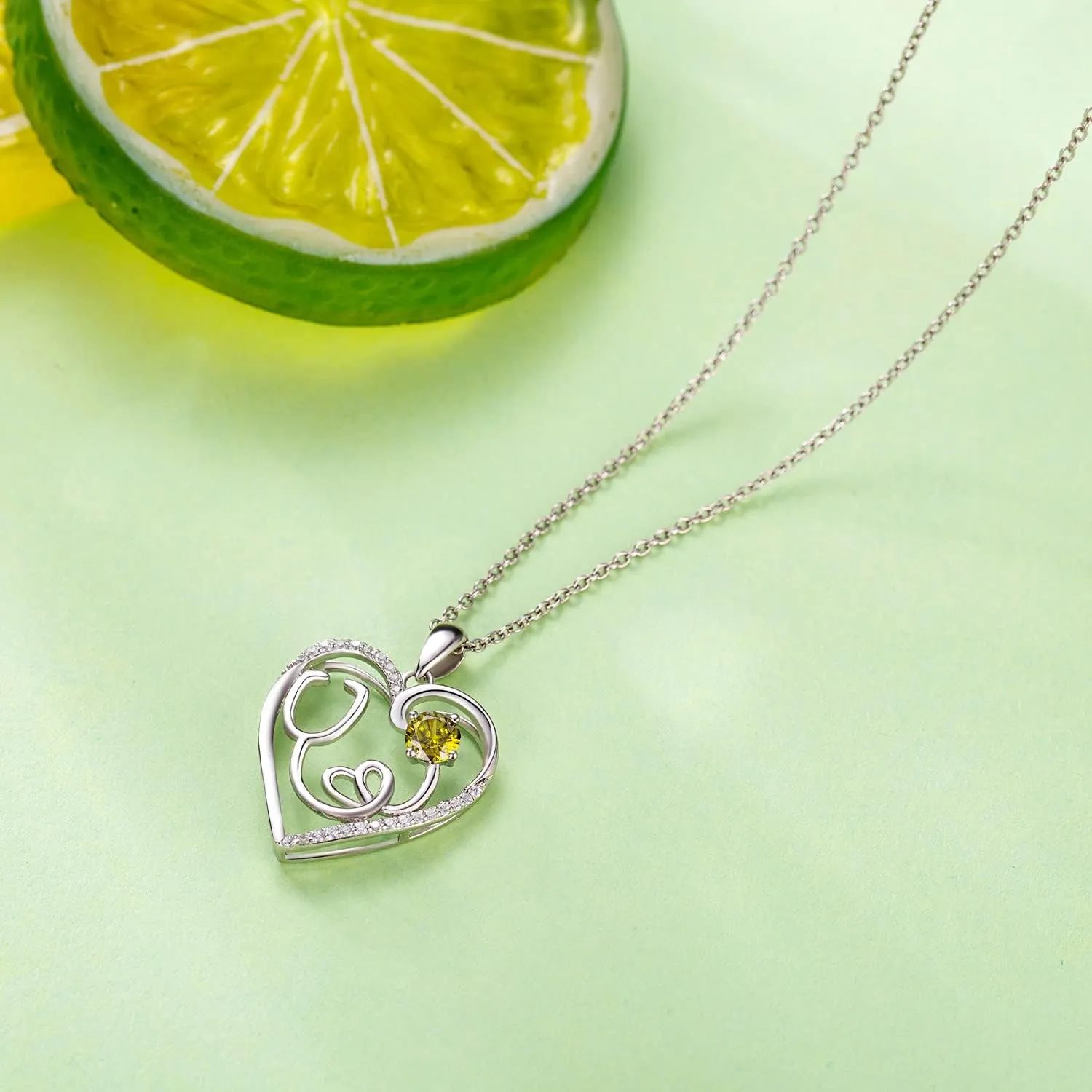 AmorAime 925 Sterling Silver Heart Necklace 14K Gold or Rose Gold Nurse Birthstone Necklace Stethoscope Necklaces for Doctor Medical Student RN for Festival or Holiday
