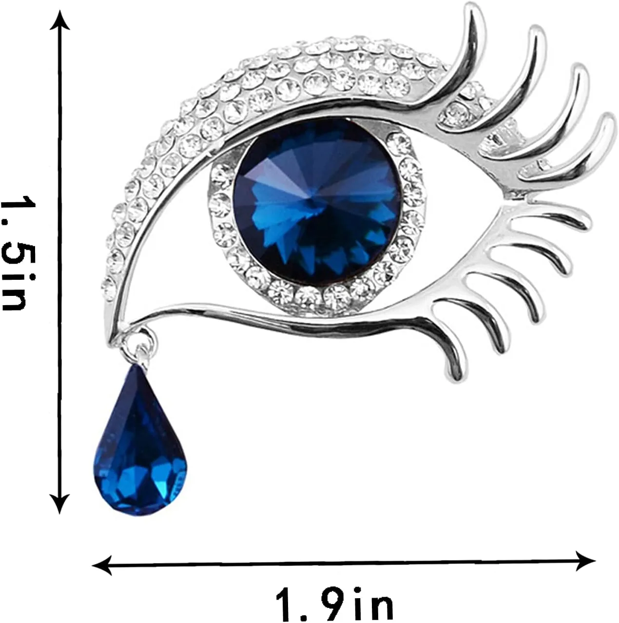Angel Tears Brooch Pins, Elegant Rhinestone Sapphire Big Eyes Alloy Long Eyelashes Corsage Breastpin for Women Jewelry