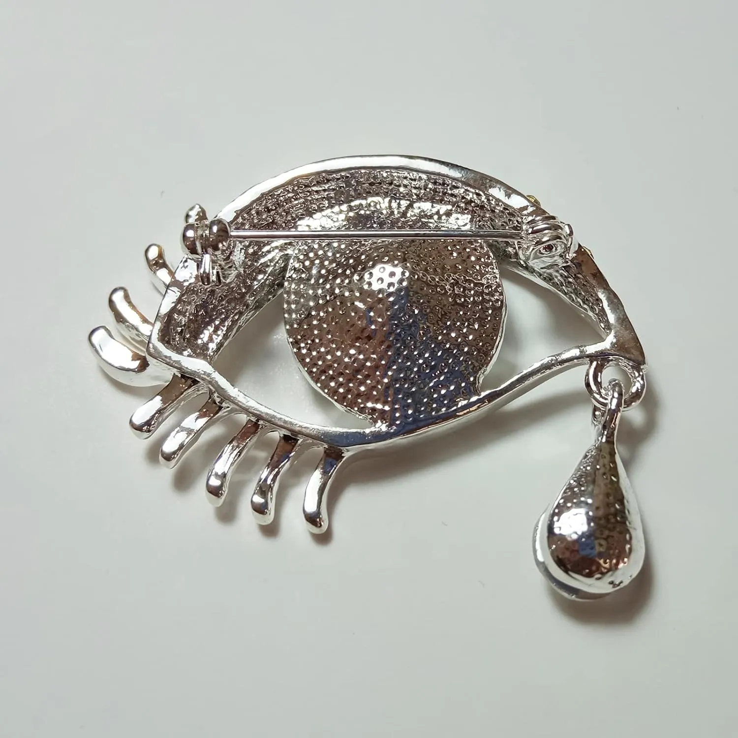Angel Tears Brooch Pins, Elegant Rhinestone Sapphire Big Eyes Alloy Long Eyelashes Corsage Breastpin for Women Jewelry