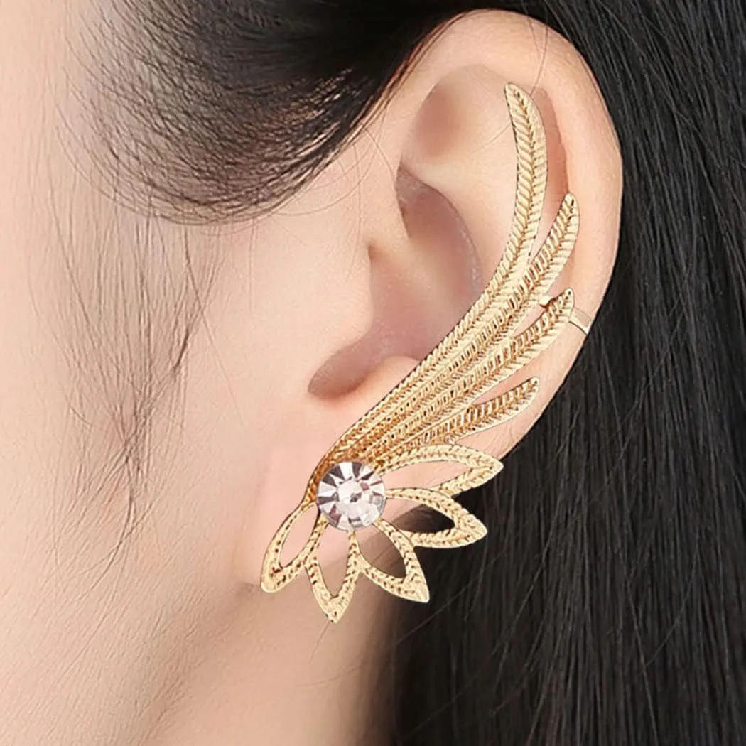 Angel Wings Ear Cuff Earrings Dainty Angel Wings Wings Crawler Climber Cuff Earrings Elf Rhinestone Ears Wrapped Cuff Earrings for Women