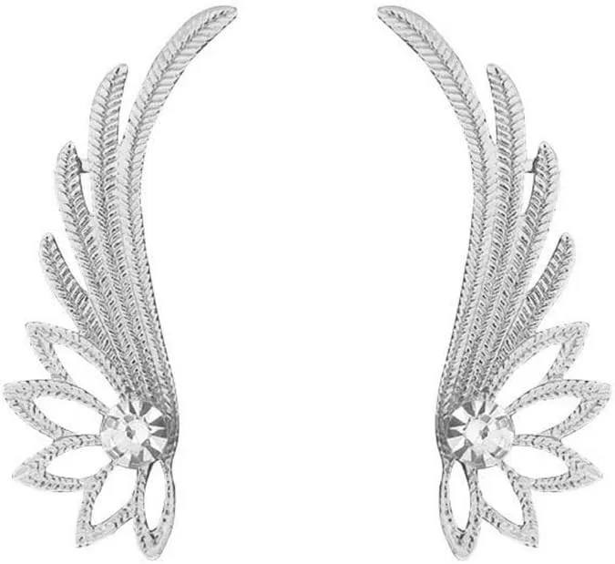 Angel Wings Ear Cuff Earrings Dainty Angel Wings Wings Crawler Climber Cuff Earrings Elf Rhinestone Ears Wrapped Cuff Earrings for Women