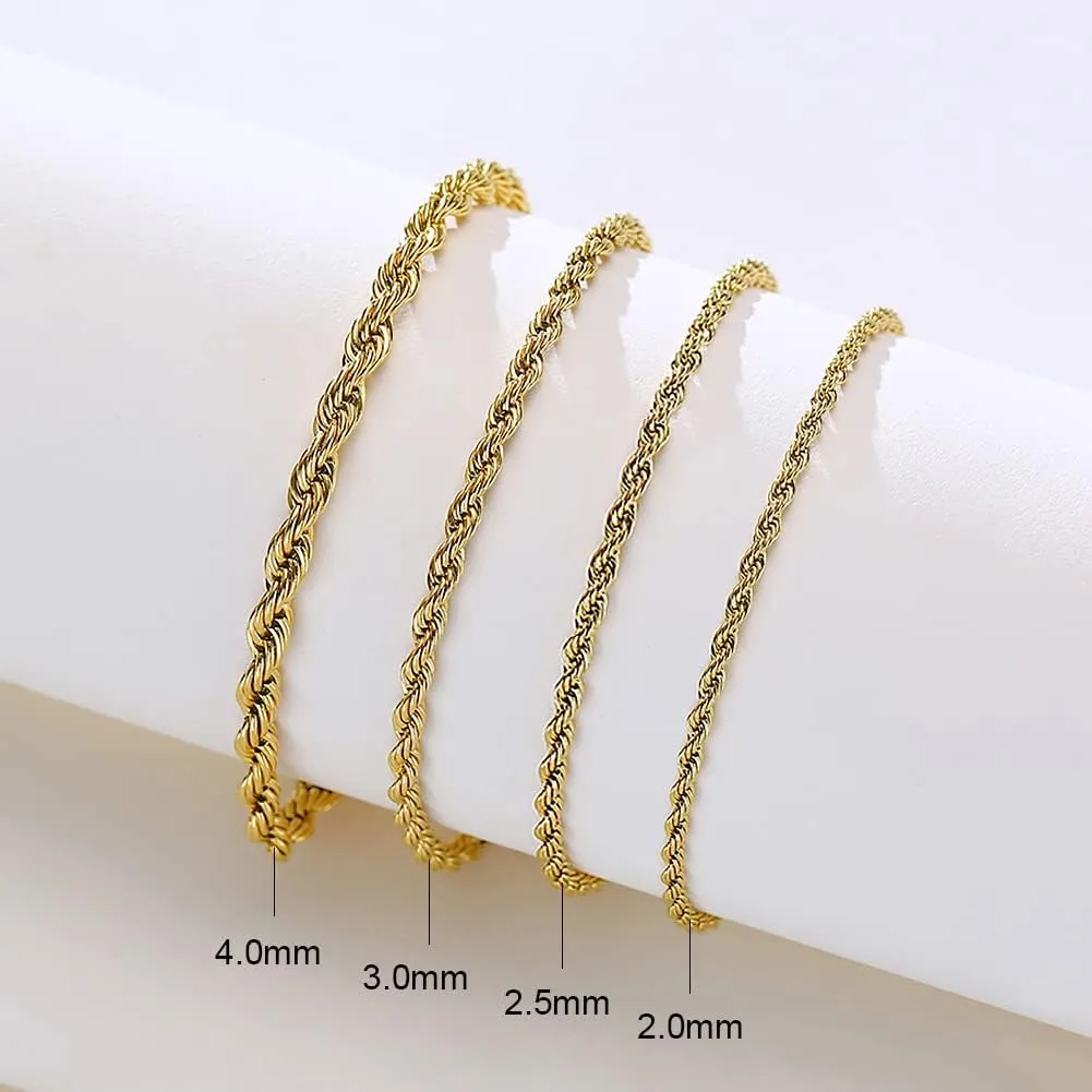 Ankle Bracelets for Women, 3mm Braided Rope Chain 18K Gold Plated Anklets for Women No Tarnish