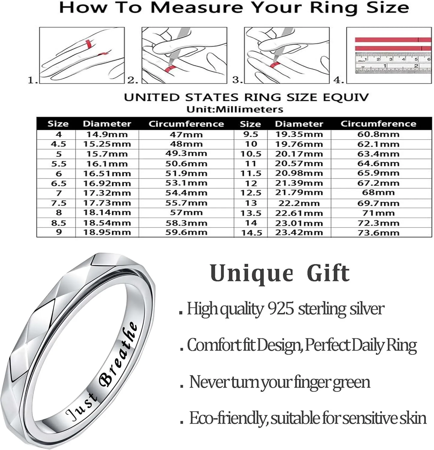 Anxiety Ring for Women: Geometric Sterling Silver Fidget Jewelry Polished Spinner Band Rings 3mm Stackable Rhombus Spinning Rings Anti Stress Relieving Jewelry Gifts