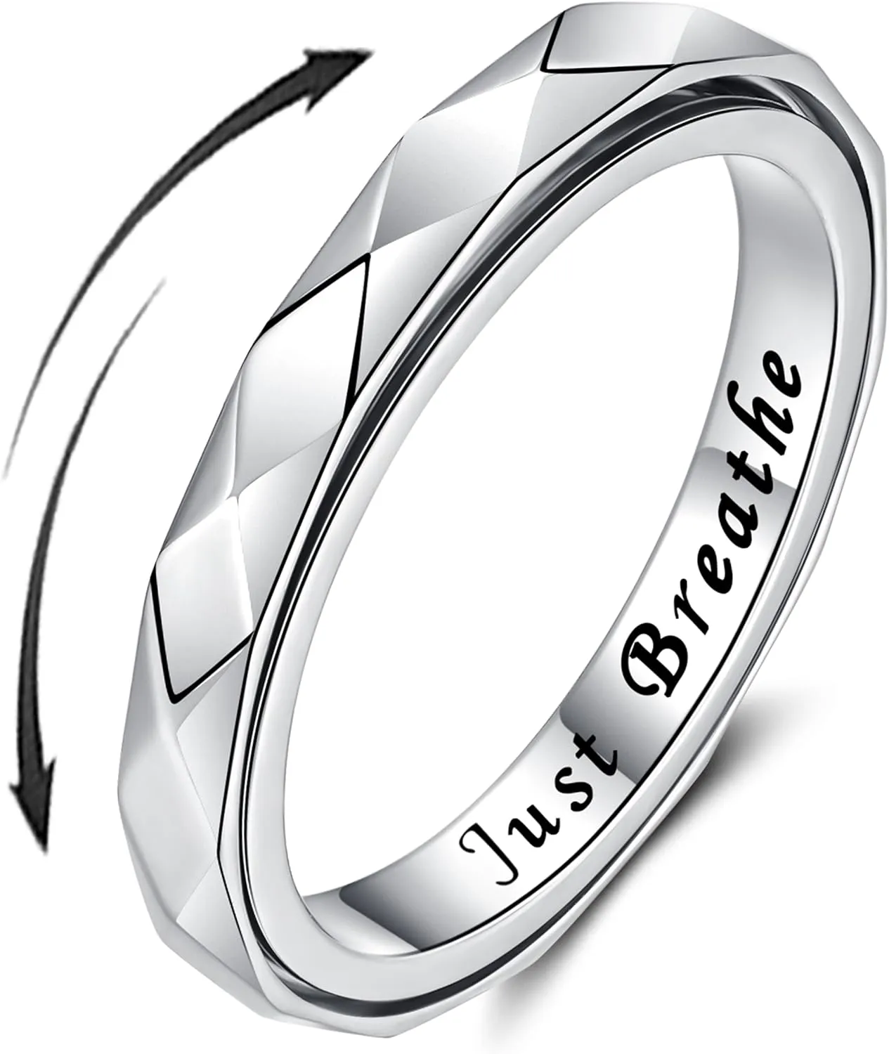 Anxiety Ring for Women: Geometric Sterling Silver Fidget Jewelry Polished Spinner Band Rings 3mm Stackable Rhombus Spinning Rings Anti Stress Relieving Jewelry Gifts