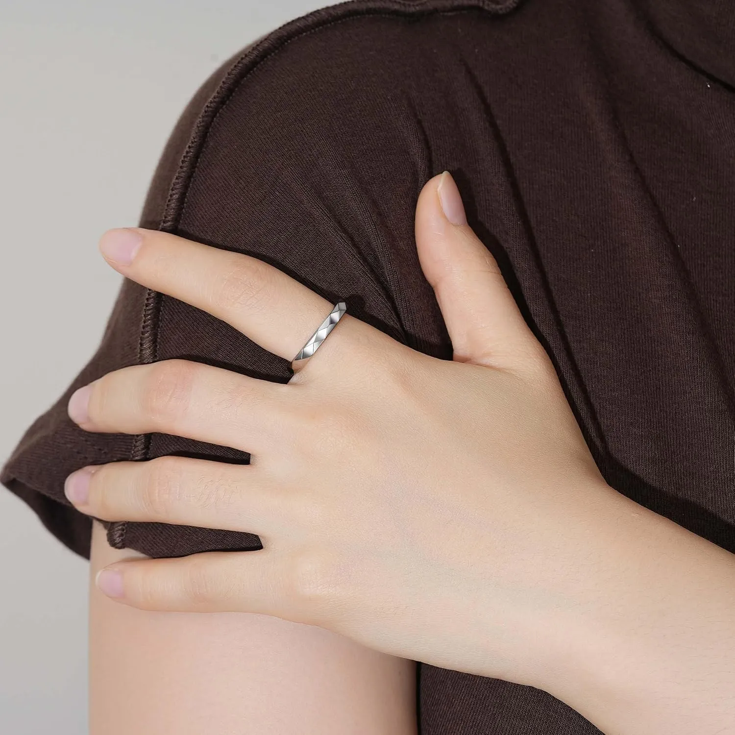 Anxiety Ring for Women: Geometric Sterling Silver Fidget Jewelry Polished Spinner Band Rings 3mm Stackable Rhombus Spinning Rings Anti Stress Relieving Jewelry Gifts