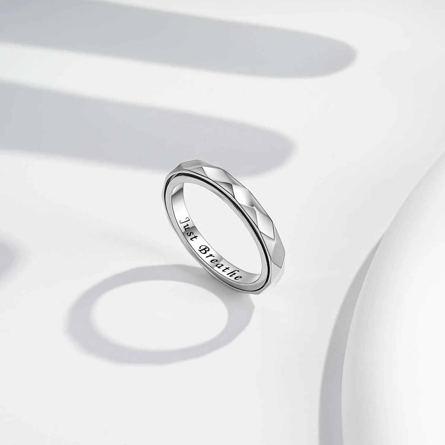 Anxiety Ring for Women: Geometric Sterling Silver Fidget Jewelry Polished Spinner Band Rings 3mm Stackable Rhombus Spinning Rings Anti Stress Relieving Jewelry Gifts