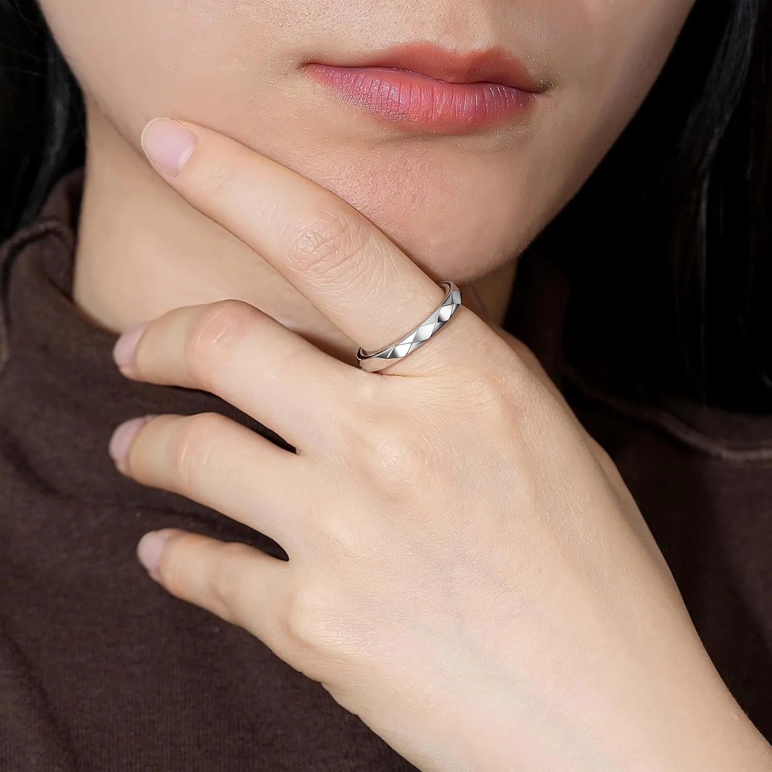 Anxiety Ring for Women: Geometric Sterling Silver Fidget Jewelry Polished Spinner Band Rings 3mm Stackable Rhombus Spinning Rings Anti Stress Relieving Jewelry Gifts