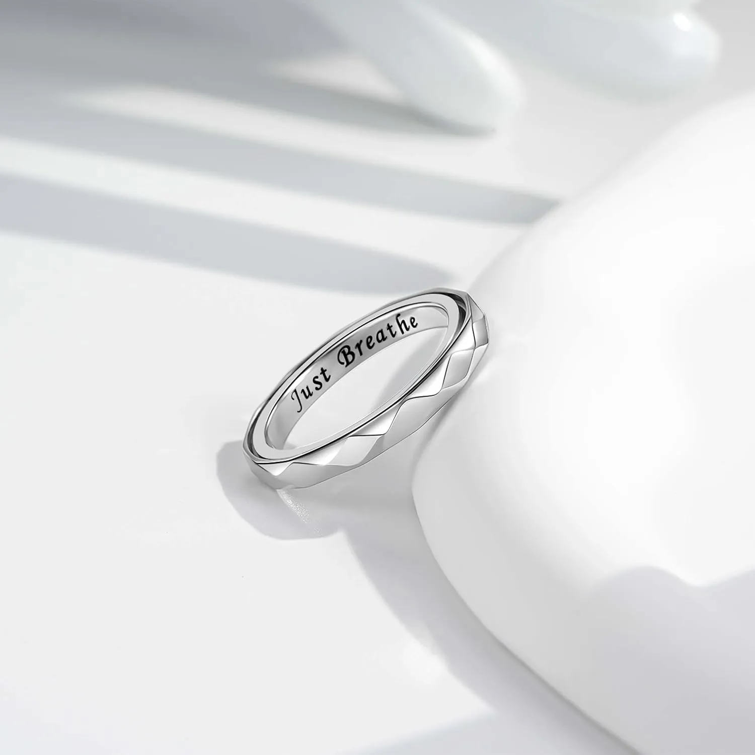 Anxiety Ring for Women: Geometric Sterling Silver Fidget Jewelry Polished Spinner Band Rings 3mm Stackable Rhombus Spinning Rings Anti Stress Relieving Jewelry Gifts