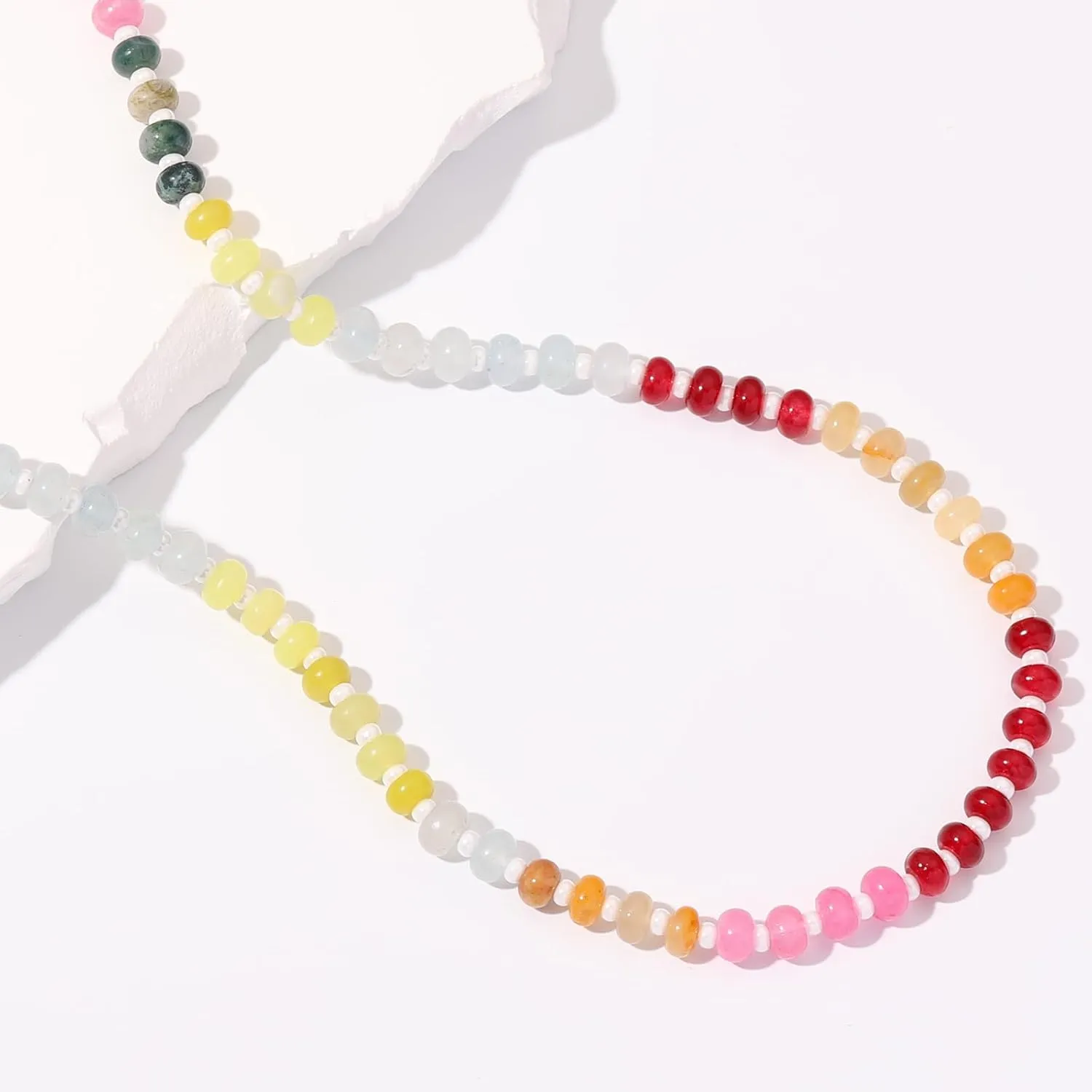 Apsvo Beaded Initial Necklaces for Women, Colorful Bead Gemstone Choker 14K Gold Bubble Letter Pendant Necklace Natural Stone Summer Beach Jewelry Gift