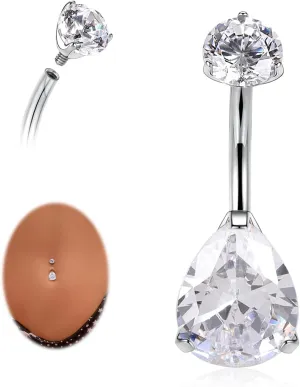 AROWRO Titanium Belly Button Ring G23 Hypoallergenic,14G Belly Ring Piercings for Women Men Navel Piercing Jewelry With Teardrop Cubic zirconia