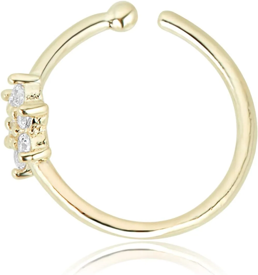 AVORA 14K Gold Simulated Diamond CZ Flower Nose Ring Body Jewelry (20 Gauge)