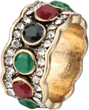 Awmnjtmgpw 18K Gold Retro Fashion Colorful gem Diamond Zircon Full Diamond Wedding Engagement Party Couple Ring Size 7-10 (Size 9)