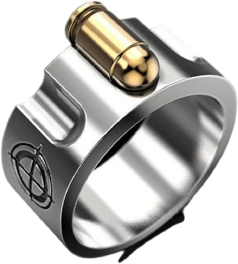 Awmnjtmgpw 925 Sterling Silver creative bullet men's ring roulette revolver two-color ring domineering Ring Size 7-11 (Size 7)