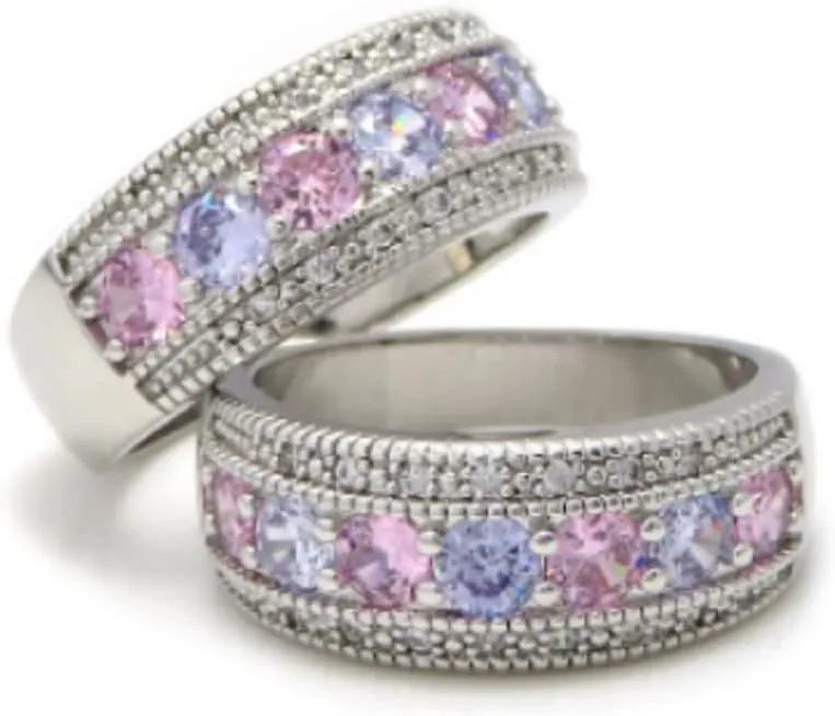 Awmnjtmgpw 925 Sterling Silver full diamond micro inlaid color zircon ring multicolor AAAA cubic zircon ring women's light wedding engagement couple diamond ring size 6-9 (Size 10)