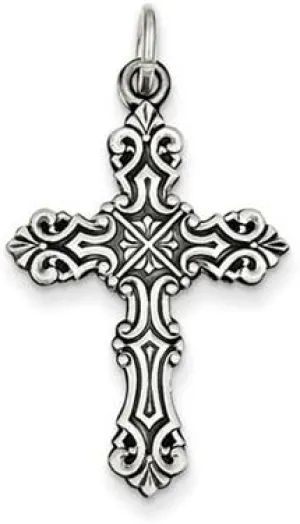 Baroque-Style Scrollwork Cross Necklace, Sterling Silver