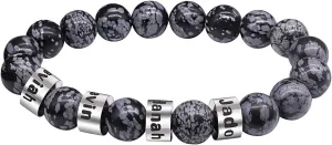 BAUMA AUTO Personalized Stone Beads Bracelets with 1-5 Names Tiger Eye Stone Bracelet Stone Beads Bracelets for Men Husband Grandpa Father's Day Christmas