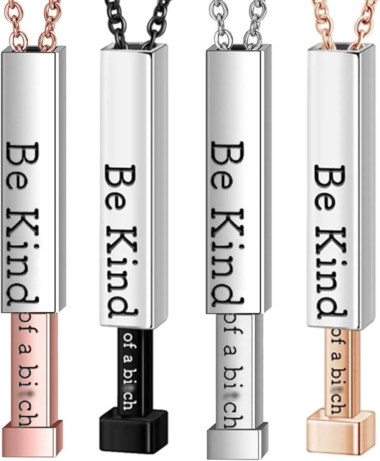 Be Kind...Of A Bi*ch - Hidden Message Necklace, Personalized 3D Engraving Vertical Bar Necklace, Stainless Steel Be Kind Necklace for Women Girls