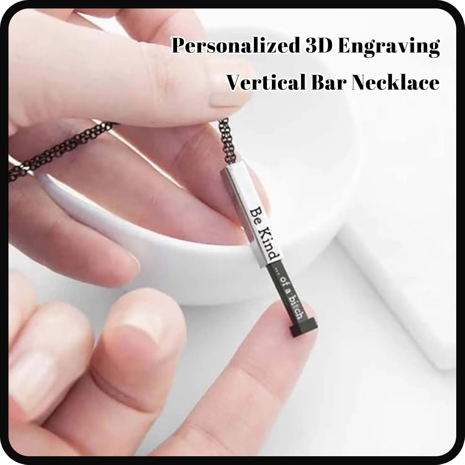 Be Kind...Of A Bi*ch - Hidden Message Necklace, Personalized 3D Engraving Vertical Bar Necklace, Stainless Steel Be Kind Necklace for Women Girls