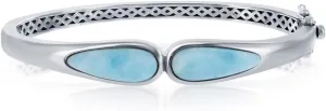 Beaux Bijoux 925 Sterling Silver Rhodium Plated High Polished Double Pear-Shaped Natural Caribbean Larimar Gemstone Solid Finish Design Back Bangle Bracelet