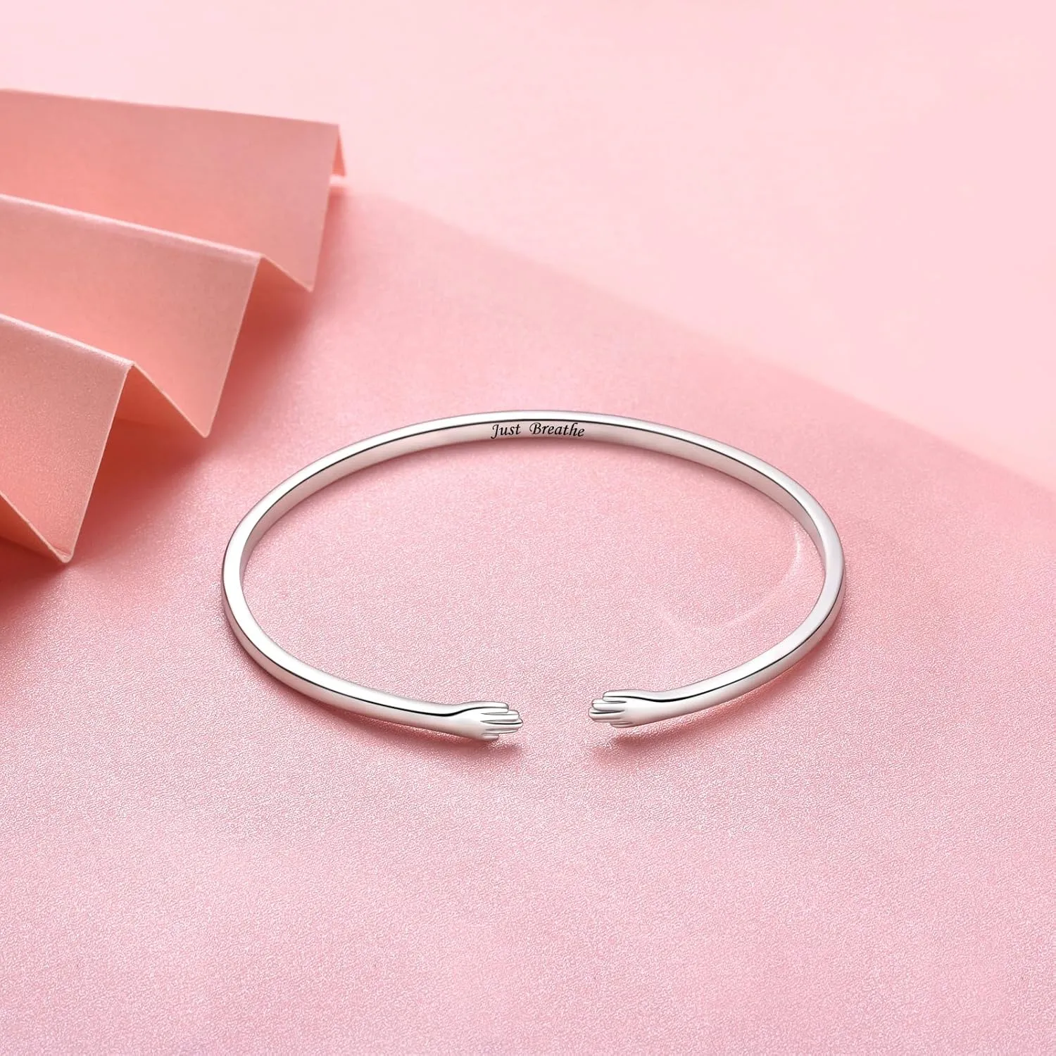 BEILIN Hug Bracelets for Women Sterling Silver Come to My Arm Couple Hugging Cuff Bangles Wedding Band Bracelets Engraved Mantra Bracelet Jewelry for Women Teens