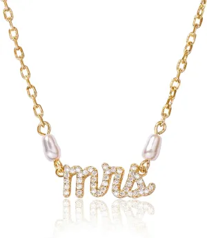Benevolence LA Mrs Necklace with Pave Stones | Gold Dipped Necklaces for Women | Dainty Cute Chain Jewelry | Bride To Be Gifts Ideas | Designed in California