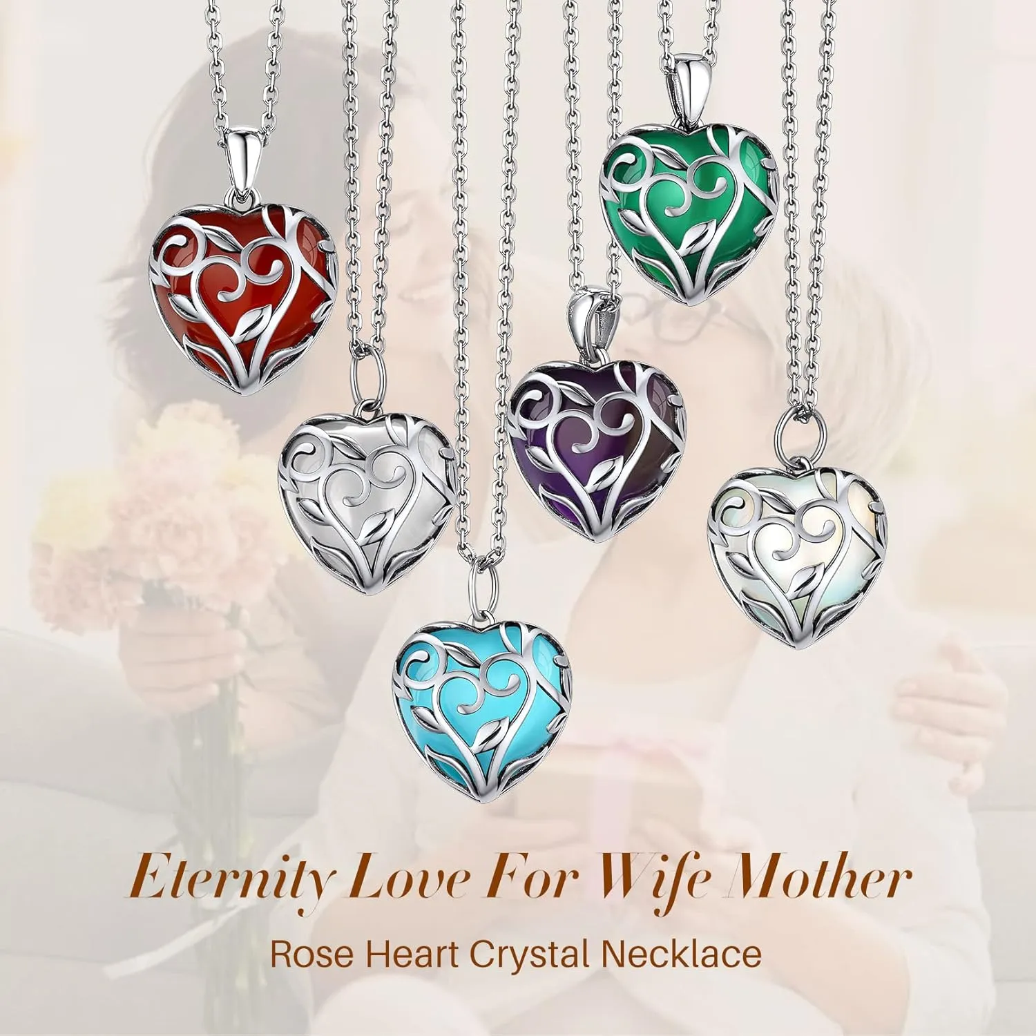 Bestyle Tree of Life Wrapped Healing Crystal Necklaces 12 Month Birthstone Pendant for Women, Crescent/Heart Gemstone Jewelry, Vintage Birthday Gifts/Energy Gift