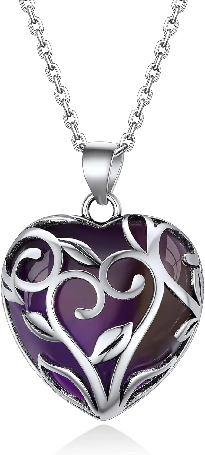 Bestyle Tree of Life Wrapped Healing Crystal Necklaces 12 Month Birthstone Pendant for Women, Crescent/Heart Gemstone Jewelry, Vintage Birthday Gifts/Energy Gift