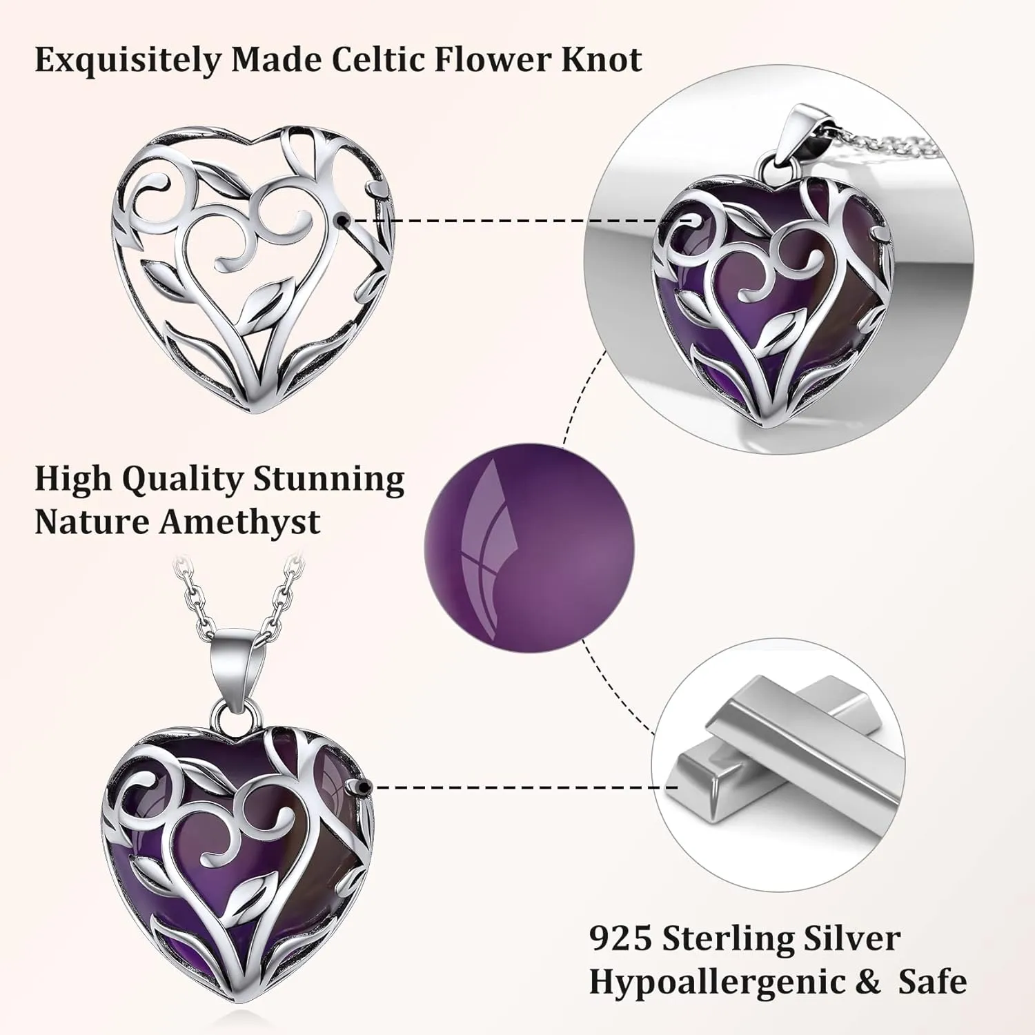 Bestyle Tree of Life Wrapped Healing Crystal Necklaces 12 Month Birthstone Pendant for Women, Crescent/Heart Gemstone Jewelry, Vintage Birthday Gifts/Energy Gift