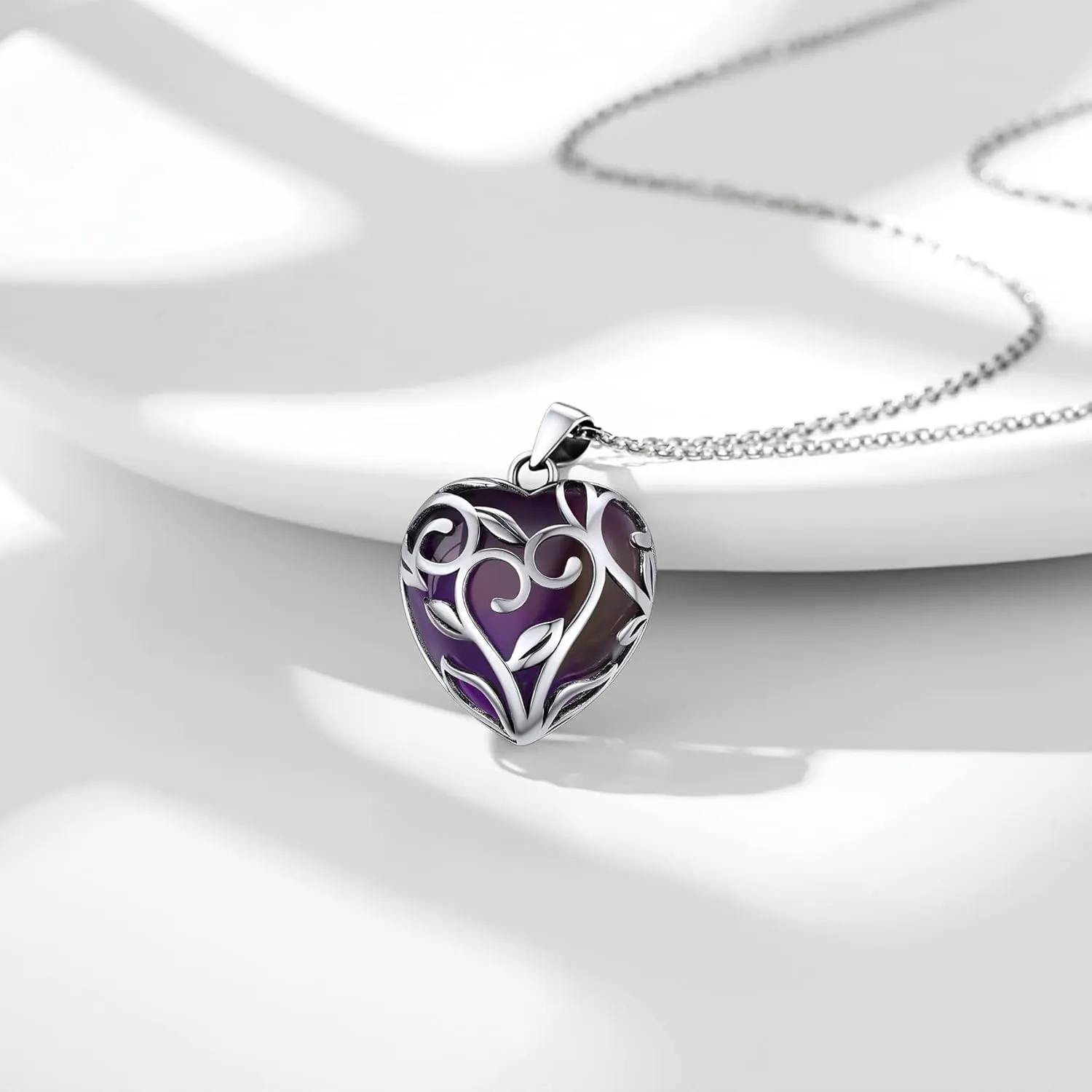 Bestyle Tree of Life Wrapped Healing Crystal Necklaces 12 Month Birthstone Pendant for Women, Crescent/Heart Gemstone Jewelry, Vintage Birthday Gifts/Energy Gift
