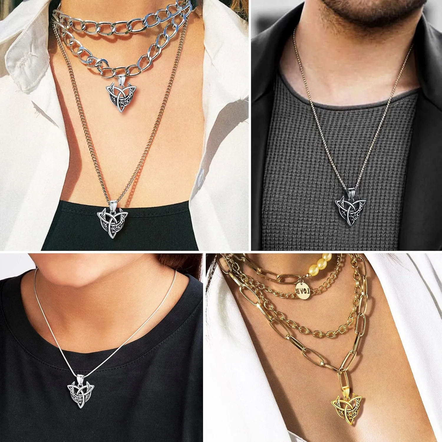 Bestyle Triple Moon Goddness Necklace-Celtic Knot/Tree of Life/Pentacle Pendants, Faithful Religious Wiccan Protection Anmulet Jewelry for Women Girls, Customizable