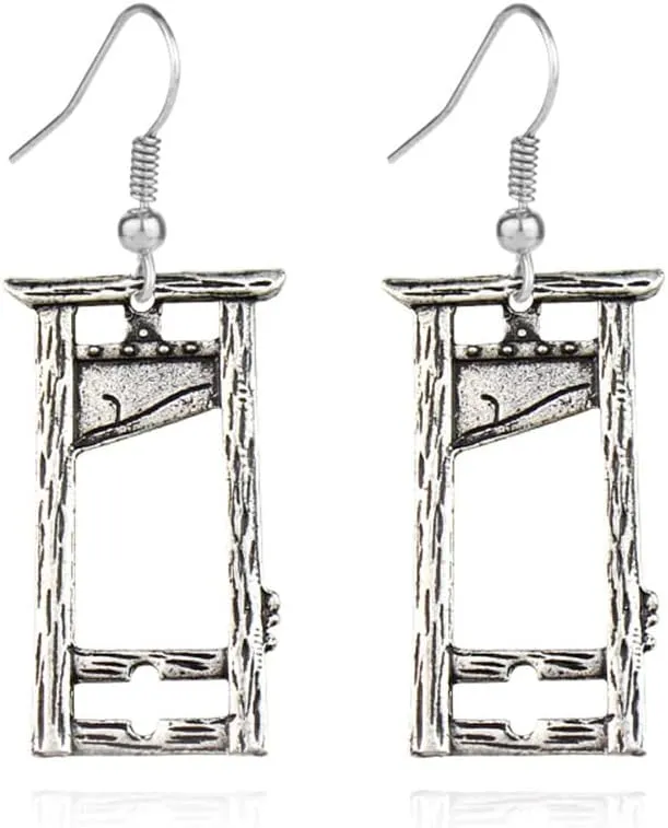 Black Bronze Silver Colour Guillotine Earrings History Macabre Statement Jewelry Grunge Medieval Dark Academia Novelty
