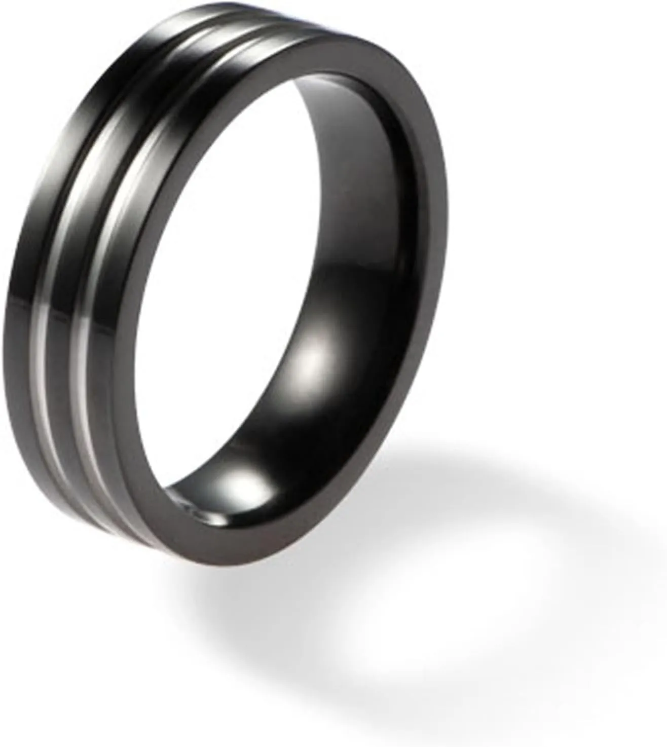 Black Titanium Wedding Rings for Couples Flat Surface Two Polished Grooves Wedding Band Engraving Service Comfort Fit SZ 5-12