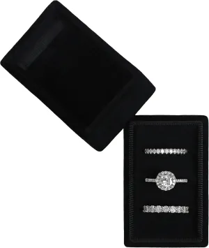 BLUTETE Rectangle 3 Slots Italian Velvet Jewelry Box Engagement Wedding Photo Ring Box Keepsake Box Triple Ring Gift Box (Black)