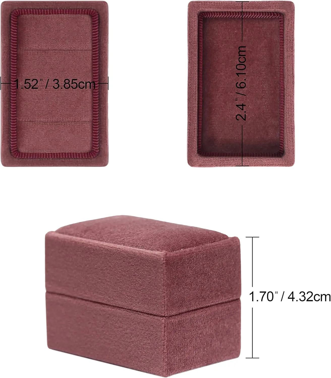 BLUTETE Rectangle 3 Slots Italian Velvet Jewelry Box Engagement Wedding Photo Ring Box Keepsake Box Triple Ring Gift Box (Dusty Rose)