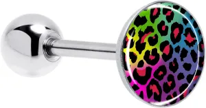 Body Candy 14G Tongue Ring - 316L Surgical Steel Straight Barbell Rainbow Cheetah Print Tongue Piercing for Women Men