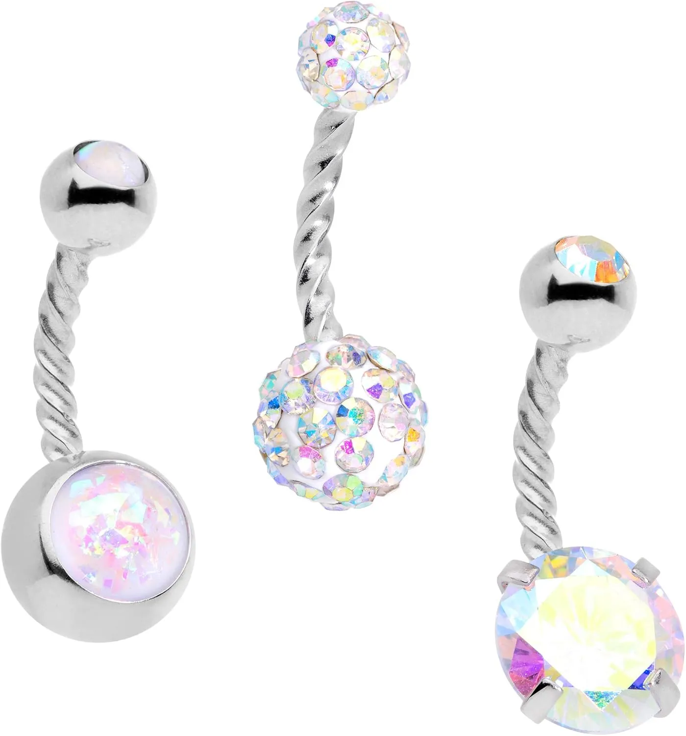Body Candy 3PC Navel Rings Disco Bonus Pack Stainless Steel Twisted Belly Button Rings